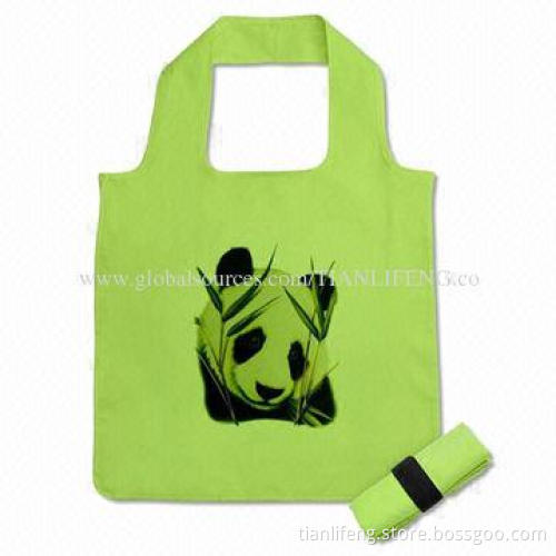 Reusable Shopping Grocery Bag, Panda Bear in Leaves